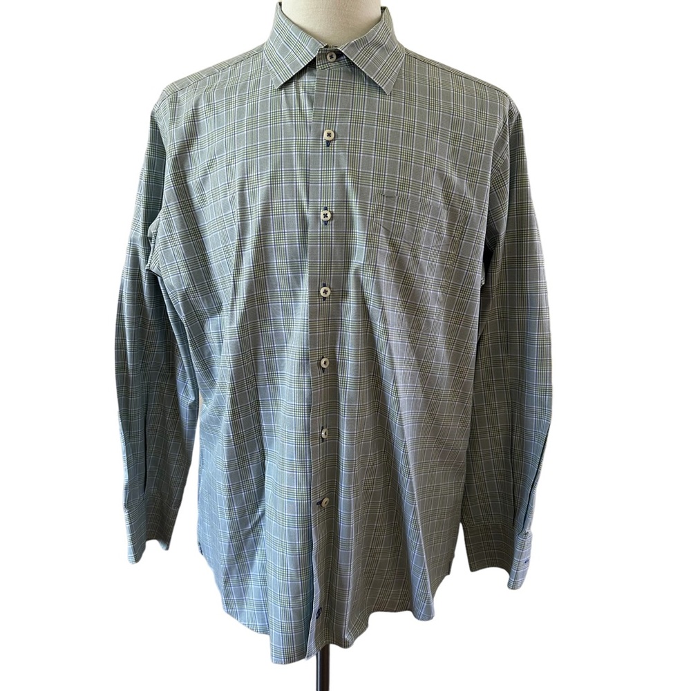 David Donahue Men’s Plaid Long Sleeve Button Down Shirt Green Size XL